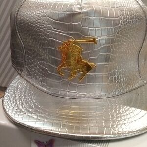 Silver and Gold Polo Crocodile Pattern Cap